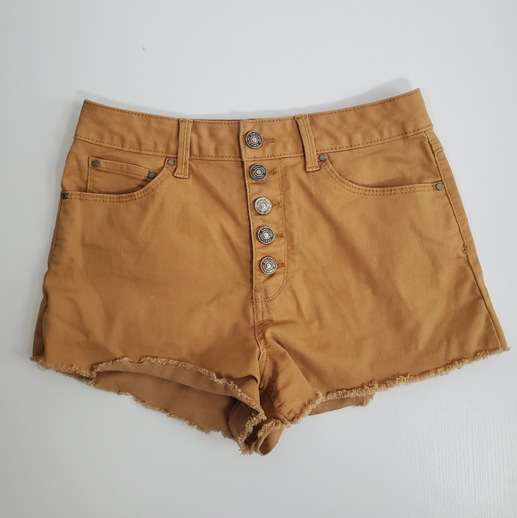 Rewash Pants - Rewash High Waist Frayed Hem Marigold Mustard Yellow Button Front Shorts Size 26